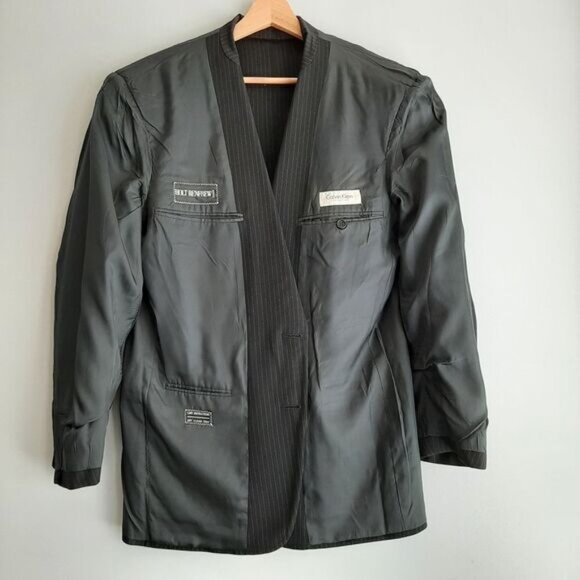 CALVIN KLEIN Italy Wool Blend Blazer Jacket Pin-Stripe Black Men's Sz 40 S - Picture 10 of 14